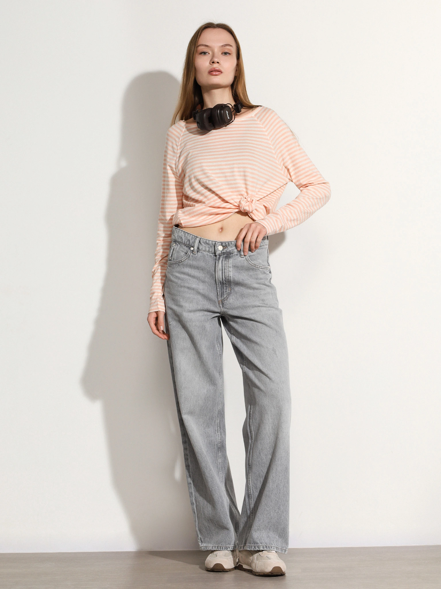 Лонгслив в розовую полоску из хлопка